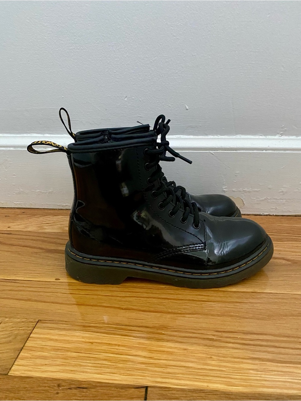 Dr. Martens Kids Shiny Black Lace-Up Ankle Boots